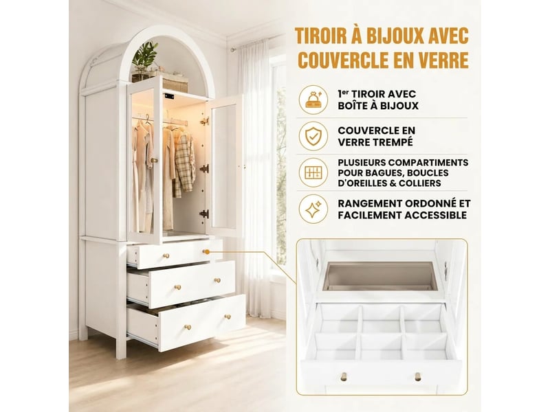  Armoire haute blanche 200 cm colonne de rangement 6 compartiments mdf  - Conforama E