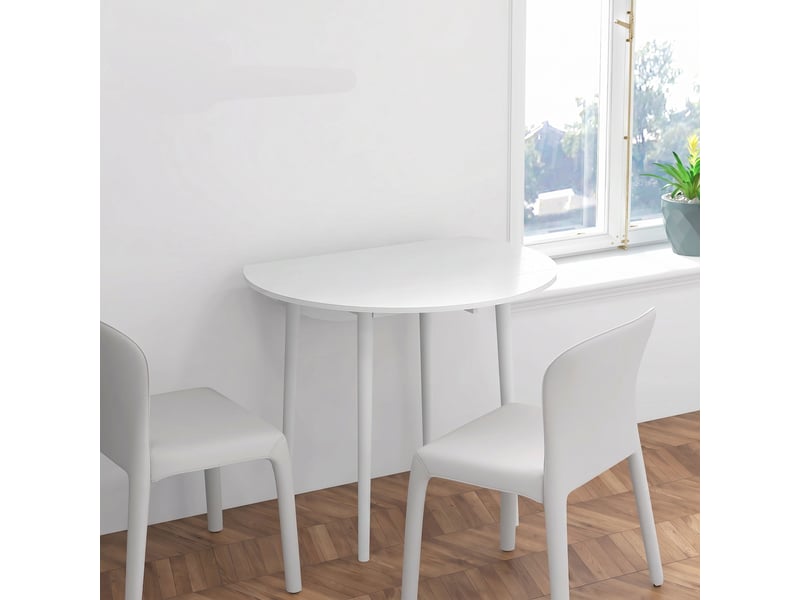  Table de salle à manger pliante 2 abattants, table ronde extensible pour 4 personnes, pieds en bois ø 89 x 73,5 cm, blanc  - Conforama A