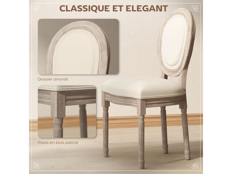  Lot de 2 chaises de salle à manger - chaise de médaillon salon style louis xvi aspect lin beige  - Conforama A