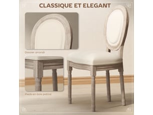 Lot de 2 chaises de salle à manger - chaise de médaillon salon style louis xvi aspect lin beige
