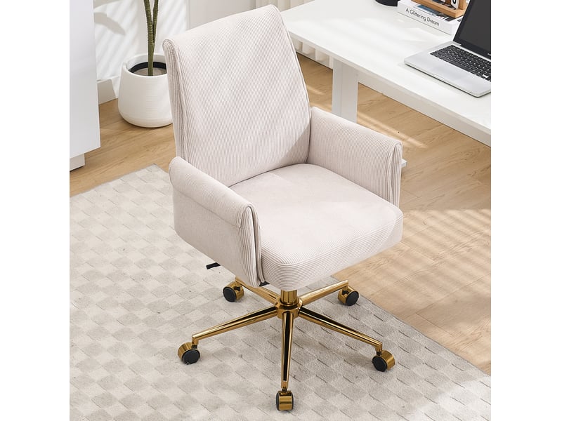 Fauteuil de bureau réglable en hauteur, dos moyen, tissu corduroy blanc et forme ergonomique - Conforama B