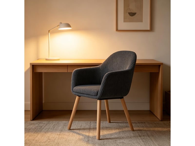  Chaise de salle à manger avec accoudoirs et patins réglables  - dossier enveloppant, velours côtelé gris foncé  - Conforama C