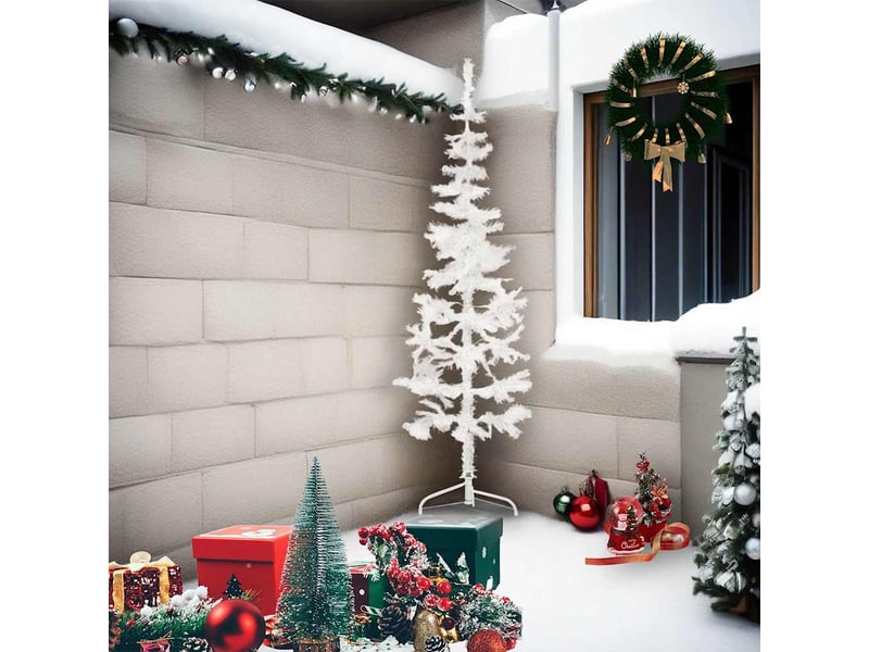  Demi sapin de noël, arbre de noël artificiel mince avec support blanc 210 cm  - Conforama A