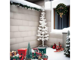 Demi sapin de noël, arbre de noël artificiel mince avec support blanc 210 cm