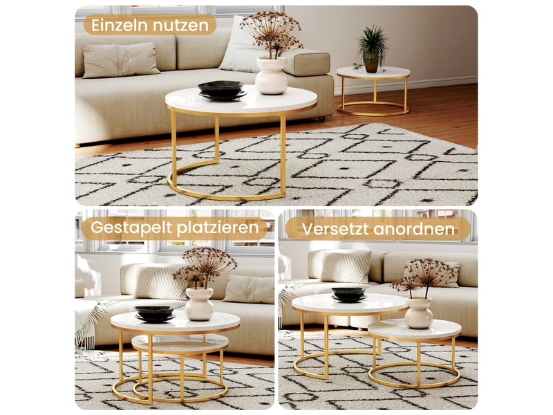  Tcqpz table basse 2 pièces 45 x 80 cm et 33,5 x 60 cm plateau aspect marbre  - Conforama D