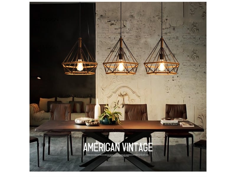 Suspension industrielle design 3 lampes diamant chanvre corde métal  - Conforama E