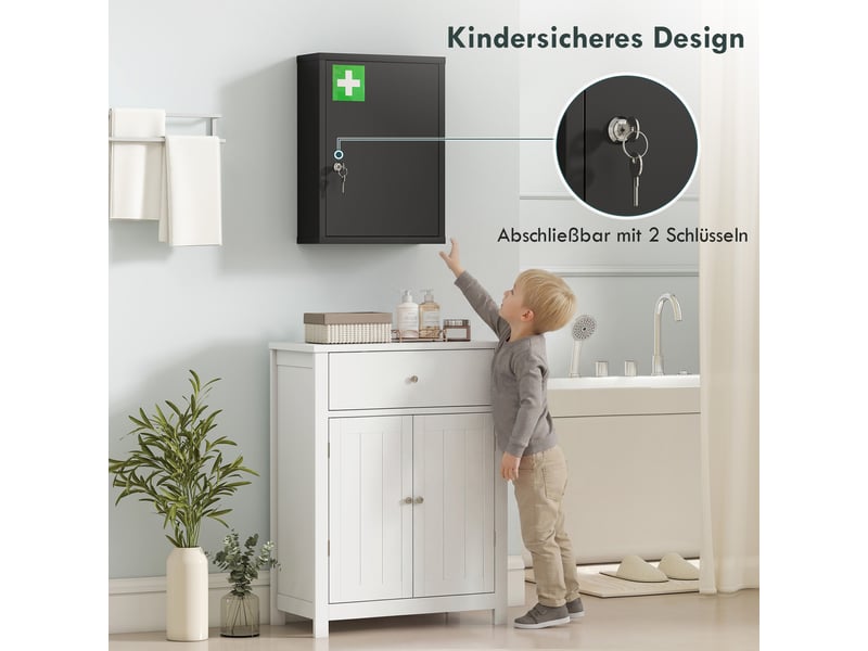  Armoire à pharmacie murale avec serrure, acier noir, 3 étagères, 40 x 15 x 53,5 cm  - Conforama R