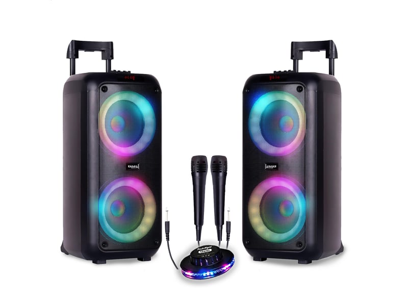 Pack 2 enceintes sono active 1200w lumineuse karaoké 2x8 bluetooth usb tws batteries intégrées, soirées dj, jeu light led - Conforama A