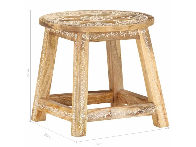  Tabouret bas, ottoman peint à la main 38x38x35 cm bois de manguier solide  - Conforama E