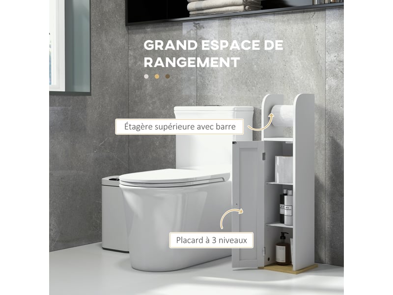  Meuble de salle de bain support papier toilette avec placard et étagères réglables blanc 20 x 20 x 80 cm  - Conforama D