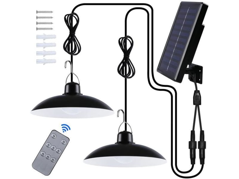 Eclairage solaire suspendu led double tete avec detecteur de mouvement 4 modes telecommande ip65 noir - Conforama A