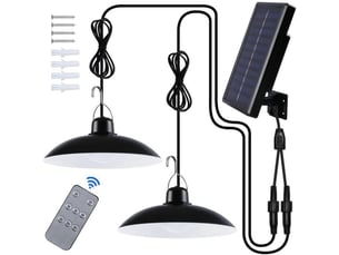 Eclairage solaire suspendu led double tete avec detecteur de mouvement 4 modes telecommande ip65 noir