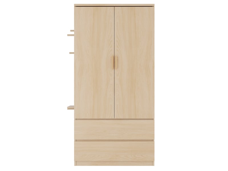  Armoire tcqpz 70 x 50 x 170 cm 2 portes 2 tiroirs rangement panneau perforé blanc et bois  - Conforama A
