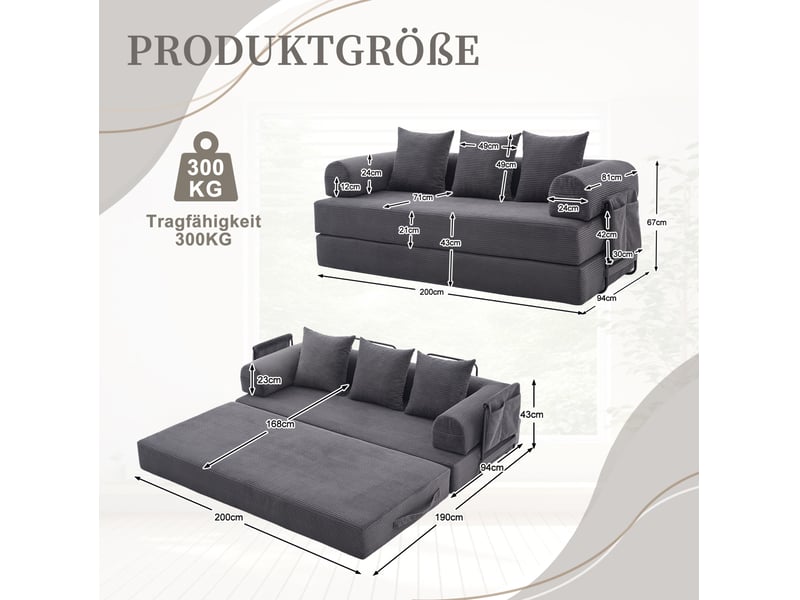  Canapé modulaire 200 x 94 x 67 cm – gris foncé – 3 places, livré compressé pour salon moderne  - Conforama C