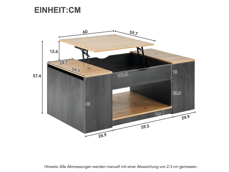  Table basse relevable avec rangement 109,5 cm gris et marron cravdom  - Conforama E