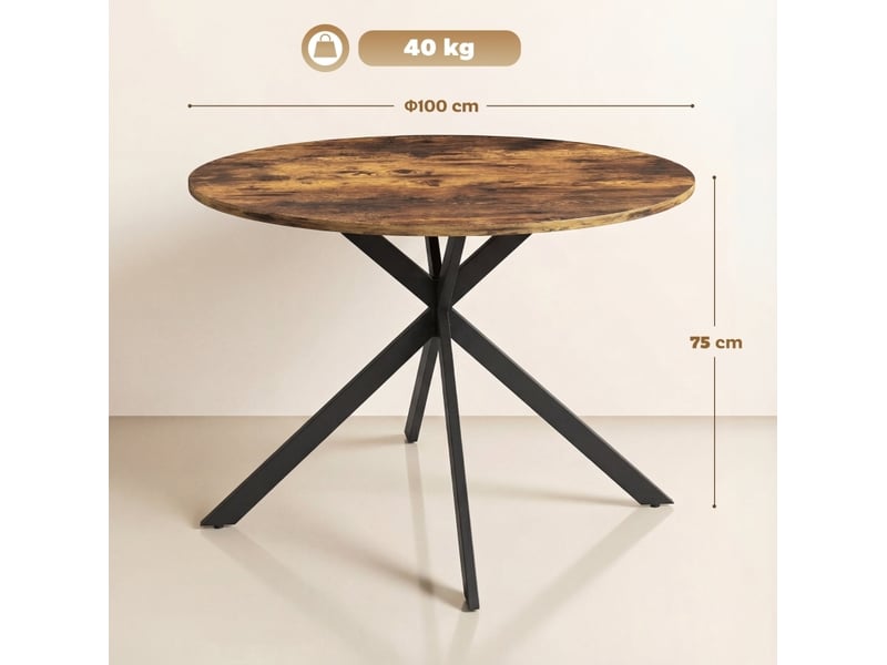  Table à manger ronde 4 personnes ø100 cm marron rustique style industriel  - Conforama C