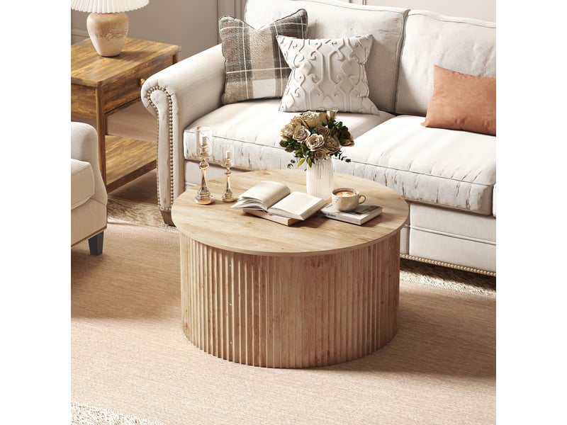  Table basse relevable, bois naturel, table de salon avec compartiment caché et plateau à fermeture douce  - Conforama A