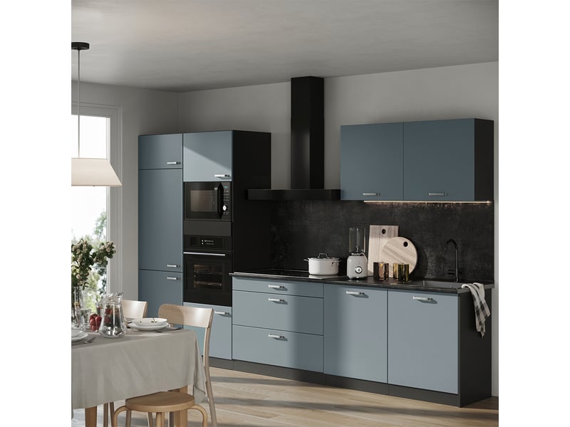  Vicco cuisine, bleu-grisanthracite, 340cm plan de travail anthracite  - Conforama C