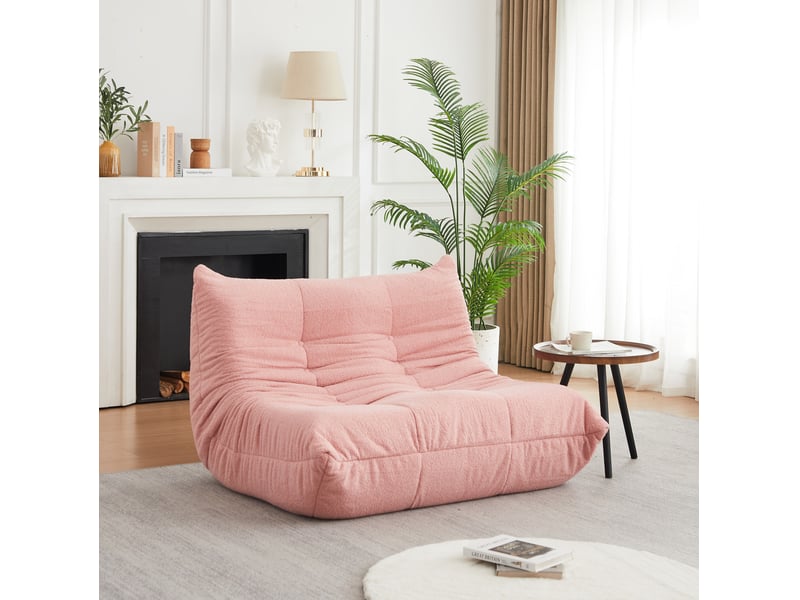  Fauteuil de sol 127x99x83 cm sans accoudoirs en chenille rose  - Conforama C