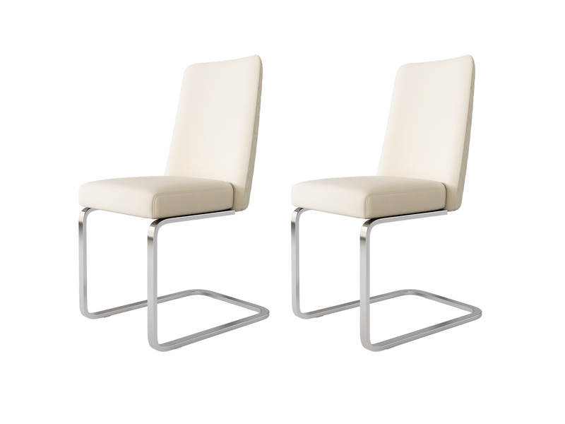  Lot de 2 chaises 52x45x88 cm, chaises salle à manger, en velours beige, pieds en métal argenté, dossier motif losange  - Conforama A