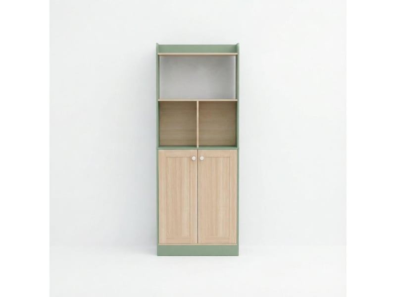  Bibliothèque meuble de rangement haut mdf et panneaux vert et bois 60x30x161.2 cm T5828P546284 - Conforama A