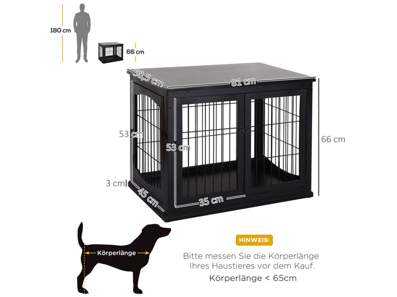  Cage d'intérieur pour  81x58,5x66 cm – noire – plateau table, double accès, structure mdf métal  - Conforama C