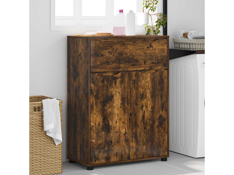  Cabinet de salle de bain, meuble de rangement chêne fumé 72.5x36.5x100 cm  - Conforama D