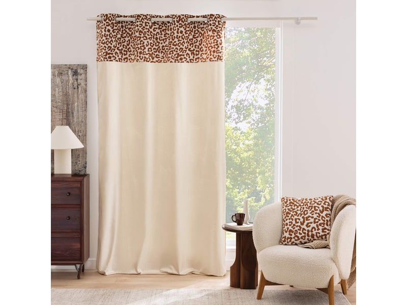 Rideau tamisant en polycoton avec bandeau jacquard chenille léopard 140x240 cm  - Conforama E