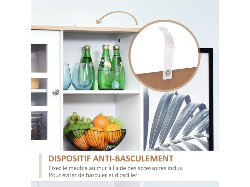  Buffet cuisine, meuble cuisine rangement haut, meuble de rangement avec plan de travail, 2, 3 portes vitrées  - Conforama W