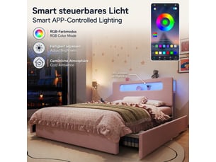 Lit avec rangement 140x200 cm coloris rose