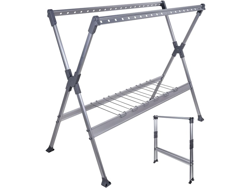  Séchoir à linge télescopique sur pied extensible 126,5 x 150-250 x 76 cm charge max 40 kg en aluminium argent 13_0018997  - Conforama A