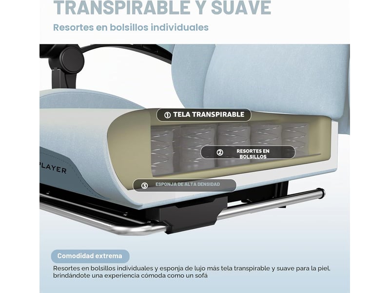 Gtplayer chaise de jeu ergonomique, réglable et pivotante en tissu respirant - gris GT905-GY - Conforama D