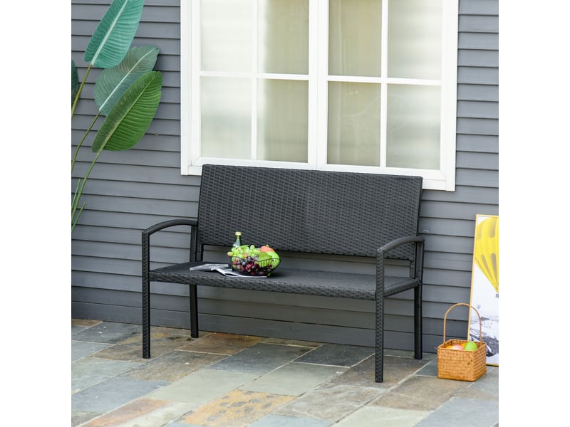  Banc de jardin 2 places, banc d'extérieur avec dossier et assise en rotin pe, charge maximale 240 kg, 122 x 60 x 85 cm, noir  - Conforama C