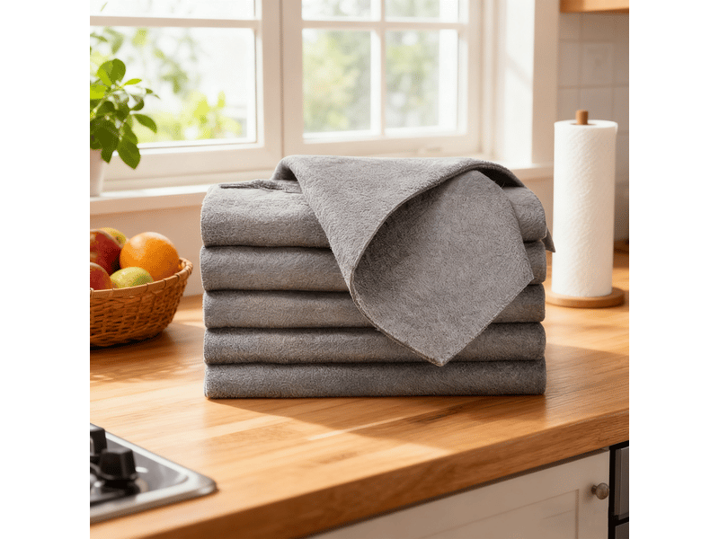  Lot de 5 chiffons microfibres ultra absorbants 30 × 40 cm réutilisables pour nettoyage intérieur et extérieur gris chicfurn  - Conforama B