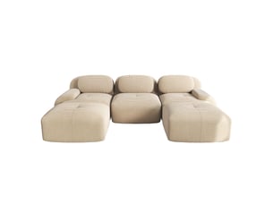 Canapé d'angle modulable 5 places en velours côtelé beige, sans montage, accoudoirs extra-larges