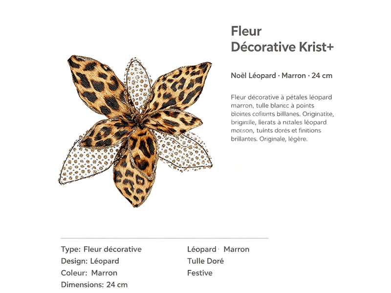  Fleur décorative krist+ noël léopard marron 24 cm S3611607 - Conforama E
