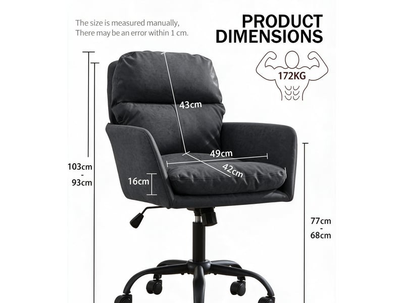 Fauteuil de bureau noir réglable en hauteur en cuir régénéré, structure métal et assise rembourrée confortable  - Conforama C