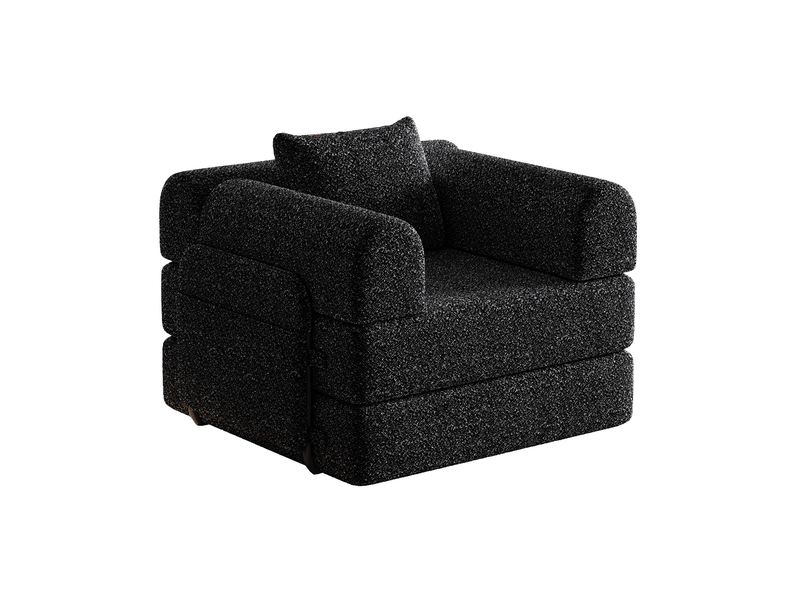  Canapé-lit modulable 2-en-1 en chenille, avec espace de rangement dans l’accoudoir, structure métallique et configuration personnalisable - noir  - Conforama A
