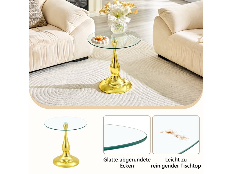 Table d’appoint ronde en verre trempé avec base métallique stable - lpospi - verre et métal doré 50 × 51,5 cm - Conforama E