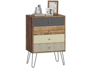 Commode à 4 tiroirs, pieds épingle en acier, style bohème, 60 x 39 x 86 cm, multicolore