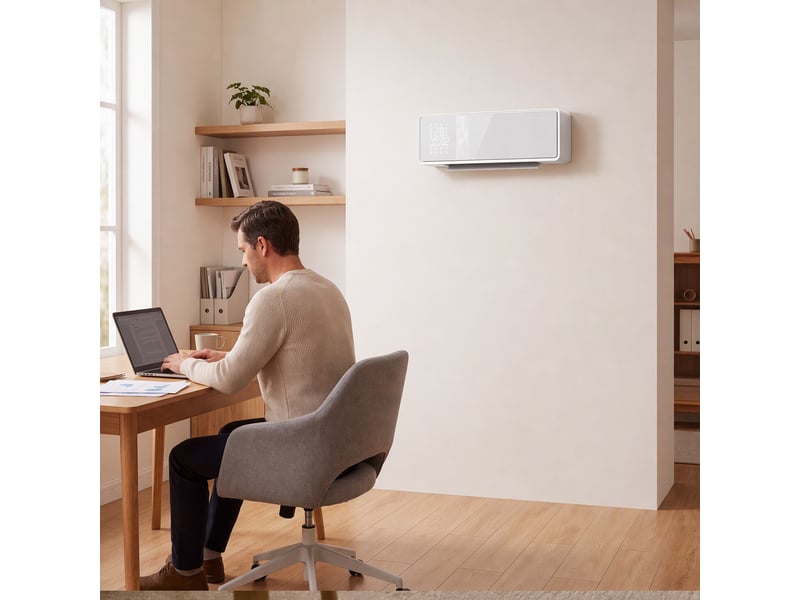  Chauffage électrique mural en céramique 2000 w, ventilateur, thermostat, minuterie, télécommande, panneau en verre, blanc  - Conforama B