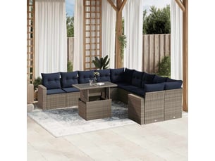 Vidaxl ensemble de canapé de jardin 11 pcs avec coussins gris résine tressée