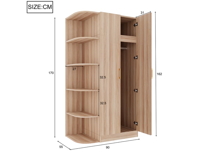  Armoire 2 portes 90x55x170 cm coloris bois naturel avec étagères et rangement  - Conforama C
