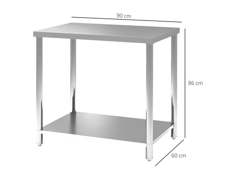  Table de jardin, table de travail acier inoxydable argent 90x60x86cm  - Conforama E