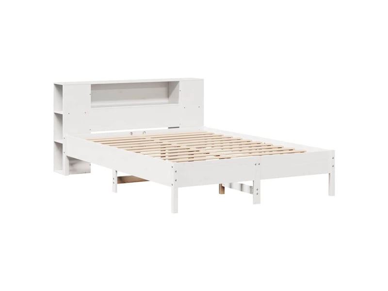 Lit double- lit adulte -  lit bibliothèque sans matelas blanc 135x190 cm bois pin massif  - Conforama B