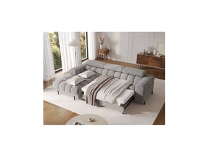 Canapé d'angle gauche fixe <strong></strong> <strong></strong> 3 places Polyester gris avec coffre de rangement