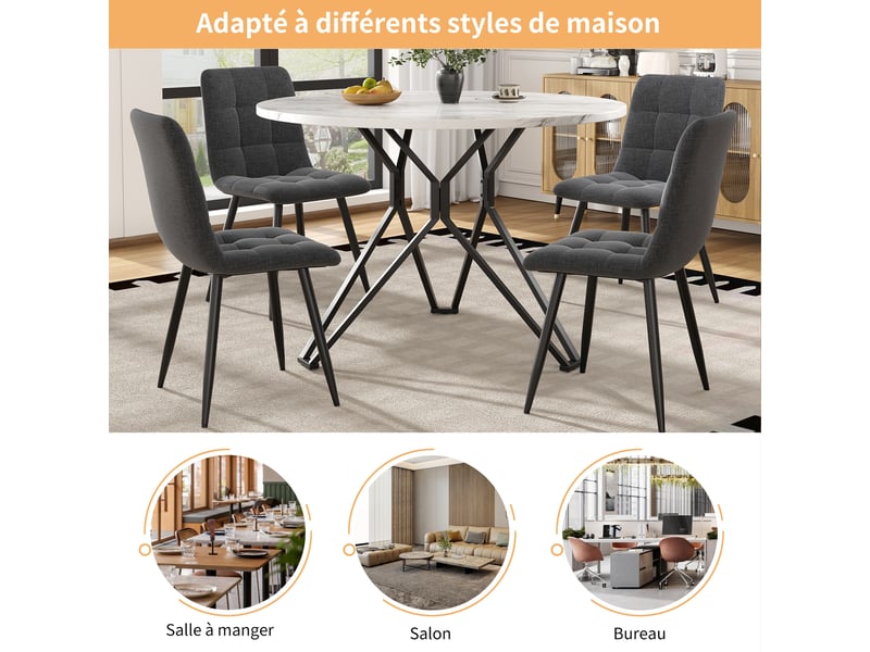  Table ronde 100x100x76 cm, plateau mdf à motif marbre, piètement métal réglable pour plus de stabilité, noir  - Conforama R