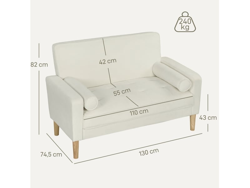  Canapé 2 places 130x74,5x82 cm fixe polyester blanc crème  - Conforama D