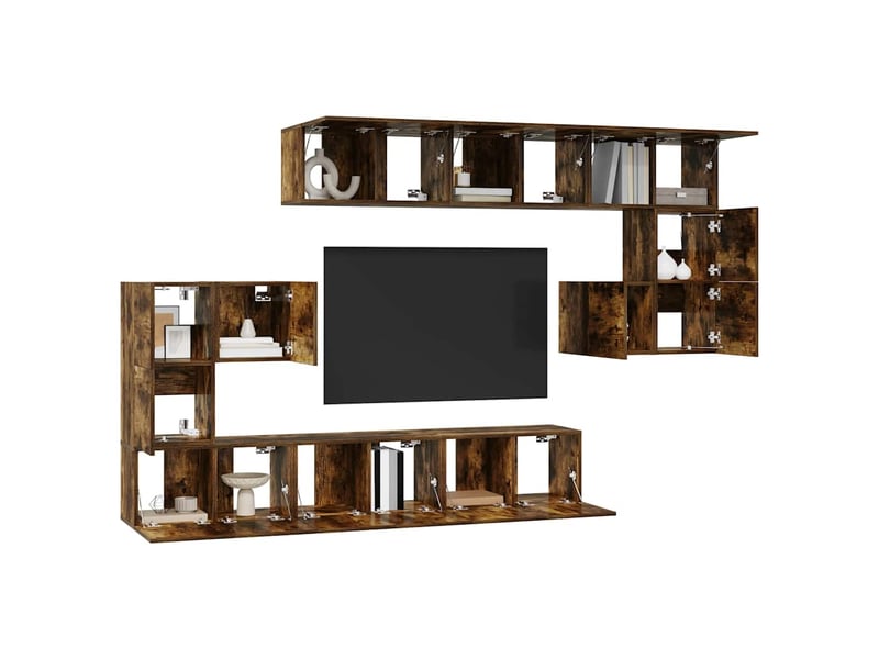  Ensemble de meubles tv - banc tv - meuble de rangement 10 pcs chêne fumé bois d'ingénierie  - Conforama D