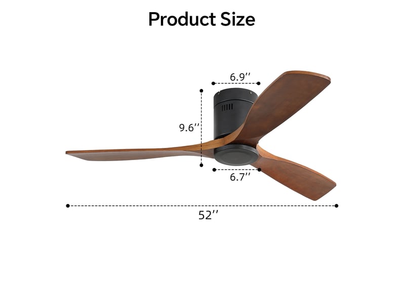  Ventilateur de plafond 132 cm noir métal et bois, 3 pales réversibles avec télécommande sans éclairage  - Conforama C
